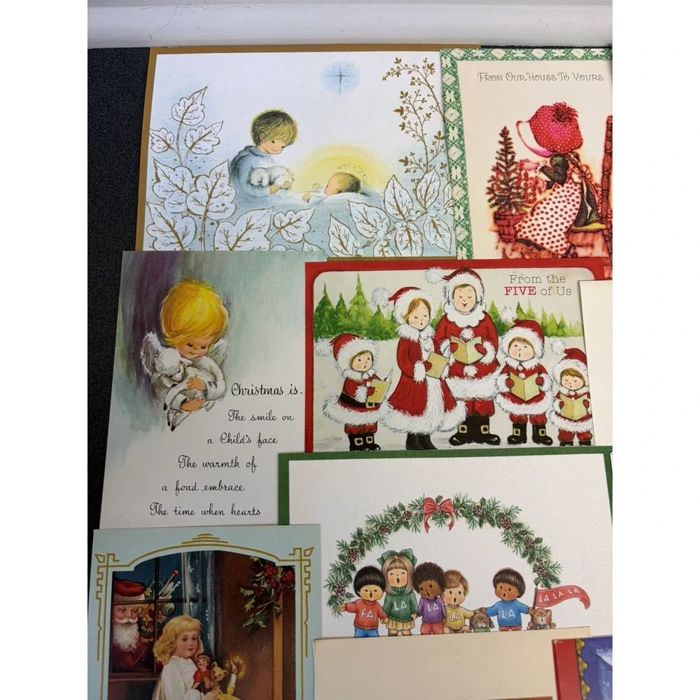 Vintage Christmas Cards Fronts ONLY Kids Children Scrapbooking Crafts Lot of 50+